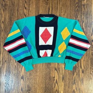 Vintage 90s Cropped Fit Geometric Patterned Sweater